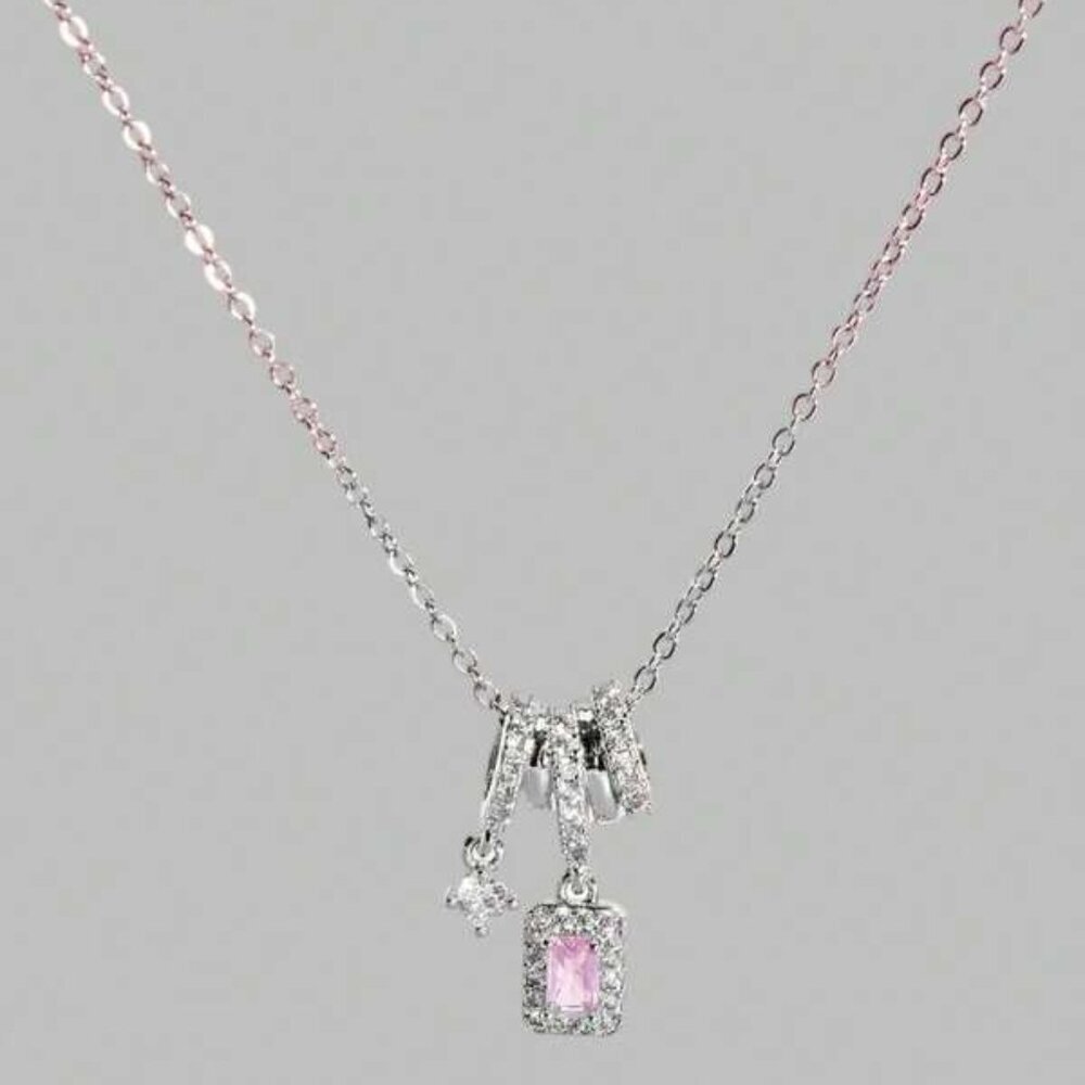 Pink Sapphire Pendant Necklace | 925 Sterling Silver - Picture 2 of 3